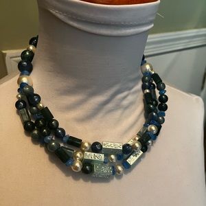 Avon South of France necklace blues aqua green beads cluster vintage.